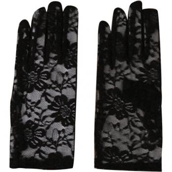 Gants de cérémonie courte en dentelle nœud blanc-noir