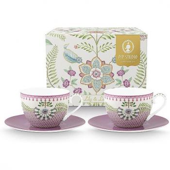 Set de 2 tasses Lily & Lotus et soucoupes, collection Pip Studio, en coloris lila, contenance 280 ml