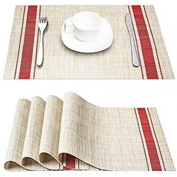 Woven Vinyl Red Table Covering – 4‑Pack, Heat Resistant, Non‑Slip, Washable
