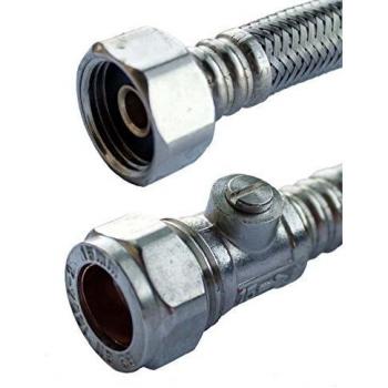 JDS HARDWARE Oracstar Flexi Tap Connector 15mm x 15mm x 50cm with Iso Valve 9.5mm