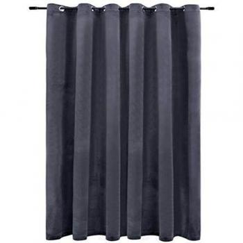 Sonata 100% Polyester Velvet Blackout Curtains with Metal Rings, Anthracite, 290x245 cm