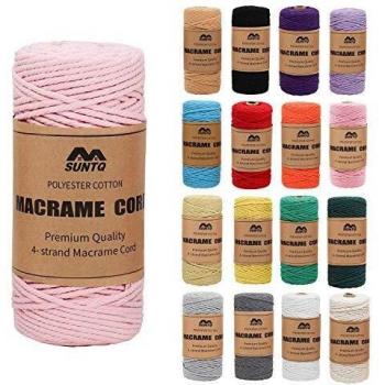 SUNTQ DIY Makramee Garn 4-lagig (3mm x 100m), Baumwollseil in Hell Rosa