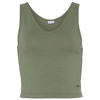 Tanktop LASCANA, Damen, Gr. 36/38, grün (dunkelgrün), Rippware, Obermaterial: 95% Viskose, 5% Elasthan, modisch, figurbetont bauchfrei, Rundhals, ohne Ärmel, Tops, modisch kurzer Schnitt