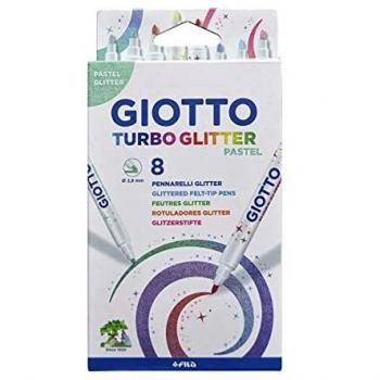 Etui Accrochable de 8 Feutres Paillettes Glitter de Coloriage GIOTTO Turbo Glitter Pastel Ø2,8mm