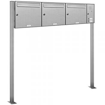 AL Robuster Standbriefkasten 3 Fach Edelstahl für A4 Post
