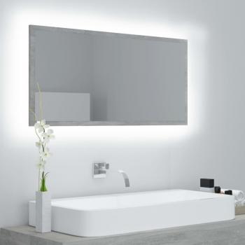 Concrete Grey LED Bathroom Mirror by vidaXL 90x8.5x37 cm
