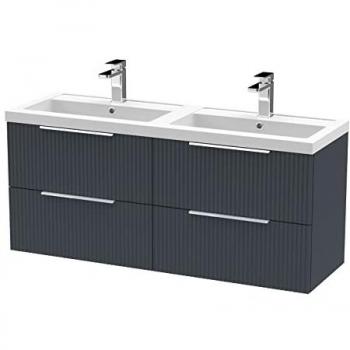 Dual‑Basin Fluted Wall‑Hung Vanity – 1200 mm, Deep Charcoal