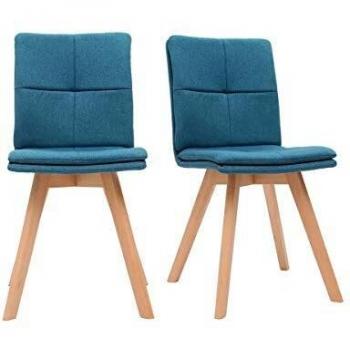 Silla escandinava THEA tejido azul patas de madera clara lote de 2