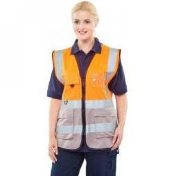 Beeswift Two Tone Executive Waistcoat Orange Grey 3XL