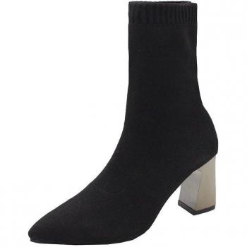 Women’s Black Sock Boots with Chunky Heels