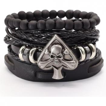 Pulsera unisex de cuero con cuentas de madera y búho, 4 unids/set