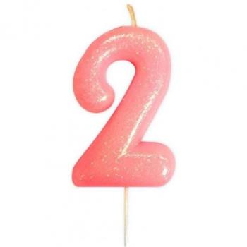 Glittery 2nd Birthday Candle Pick in Pink