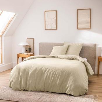 Parure de Lit Meline Sable – 260x240 cm, 3 pièces, fil teinté lavé uni à 60 fils