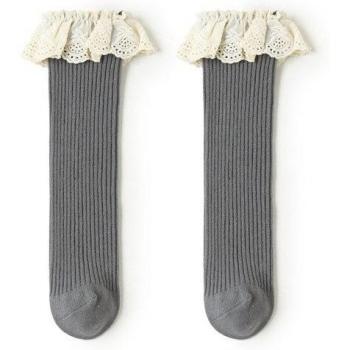 Medias de princesa bordadas con encaje para niños y niñas, calcetines Vintage hasta la rodilla, tricotados, en 5 variaciones de color