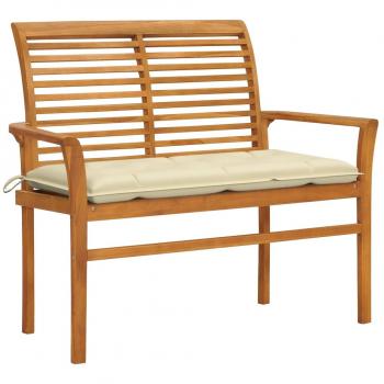 Meuble de jardin banc avec coussin blanc crème 112 cm en bois de teck