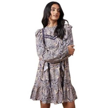 Navy Ruffle Lace Mini Dress, Paisley Patterned