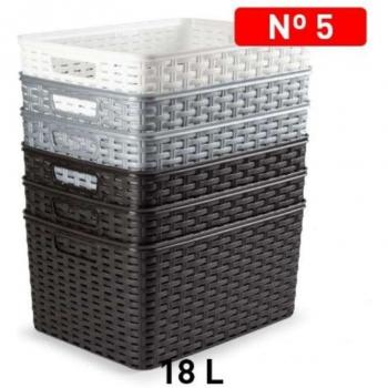 Caja de Almacenamiento 18L con Asa – Estilo Rattan, Blanco/Plata/Marrón