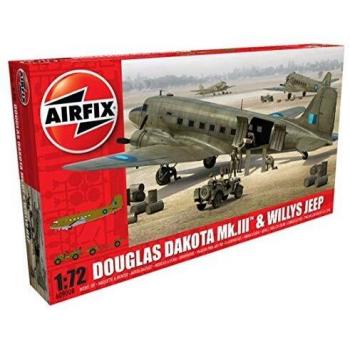 Modellino aereo Douglas Dakota Mk.III con auto Willys Jeep 1:72