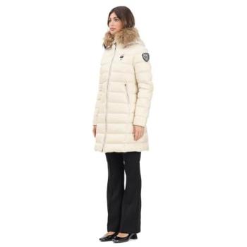 Beige and Grey Fur‑Trimmed Quilted Jacket – Women's L (Blauer)