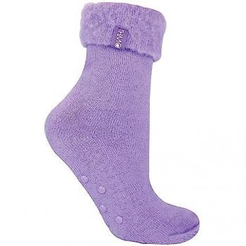Plush Lined Slipper Bed Socks in Purple, Size 4–8