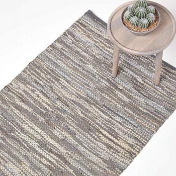Alfombra Tejida de Piel Gris 120 x 180 cm