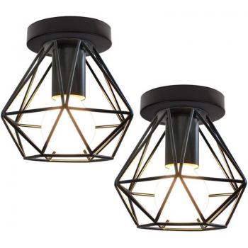Luminaire suspendu industriel : cage métallique noire, silhouette diamant, deux unités