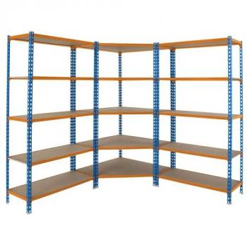 Étagère Simonclick 5 étagères métal sans vis (180x180x50cm) bleu-orange et bois