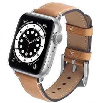 GerbGorb Leather Apple Watch Strap 42mm Light Brown/Silver Buckle