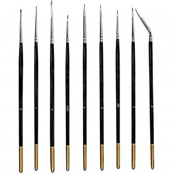 9-Piece Fine Detail Brush Set for Micro Miniatures and Line Drawing