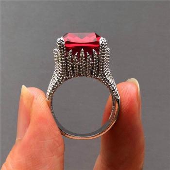 Women's Vintage Silver Ring with Large Red Stone