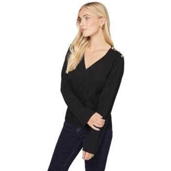 Wallis Women's Petite Black Ribbed Peplum Top, Size L