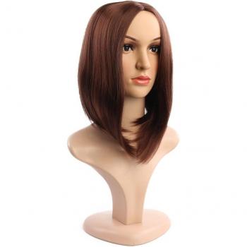 Peluca de 14 pulgadas, negra, sintética, recta, estilo bobo, resistente al calor para mujeres en Cosplay