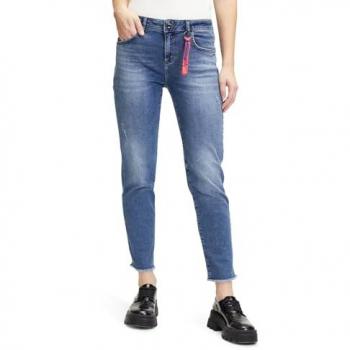 Cartoon Ankle-Jeans mit verkürztem Bein im Used Look, Größe 34, blau