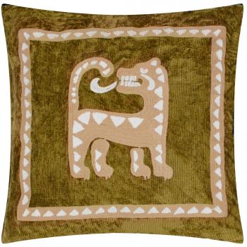 Dynasty Tiger 50x50cm Chenille and Polyester Abstract Cushion Amber Green