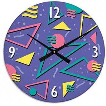 Wanduhr ARTLAND XXL Ø 50 cm Retro Design 80er Jahre Wanduhren Gr. B/H/T: 50cm x 50cm x 1,8cm, Quarzuhr, lila lautlos ohne Tickgeräusche