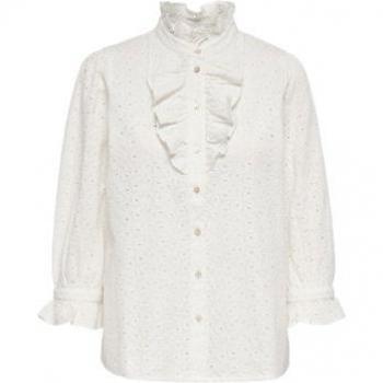 Blusen-Camisa La Strada Star White – elegante blaue Stickerei