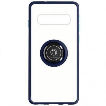 Cover Bimateria Samsung S10 Avizar blu, supporto anello metallico