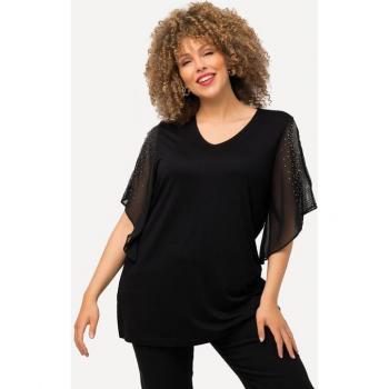 Ulla Popken große Größen Tunika, schwarz, V-Ausschnitt, 3/4-Ärmel, Polyester/Viskose