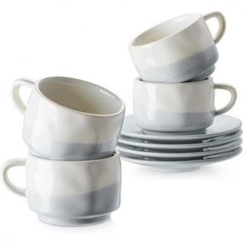 Tasses à café en porcelaine avec soucoupes, ensemble de 4