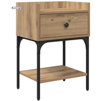 Table de chevet en chêne avec rangement 40 x 29 x 60 cm