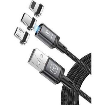 Kuulaa 3-in-1 Magnetisches Ladekabel, 3A Nylon Schnellladekabel mit LED für Micro-USB, Typ C und Apple Geräte