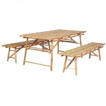 Conjunto de Jardín de Bambú y Madera Clara Tindari con Mesa y 2 Bancos