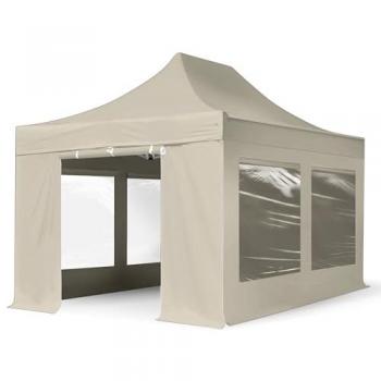 3x4,5m Faltpavillon mit Panoramafenstern, Aluminium, creme