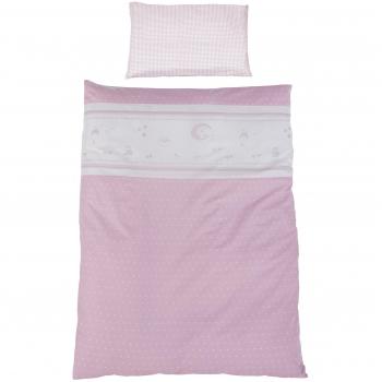 Rosa Glücksengels Babybett-Set 2‑teil – 100 % Baumwolle, 100×135 cm