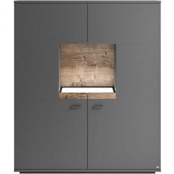 Lancaster Highboard (Grau mit Eiche Ribbeck Cognac) – Set One