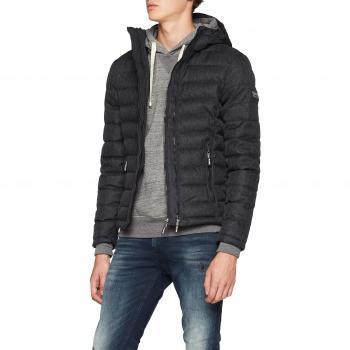 Superdry Herren Sportjacke Hooded Double Zip Tweed Fuji, Grau (Charcoal 00q), Small (Herstellergröße: S)