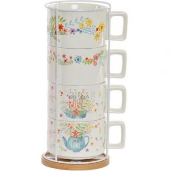 Set di Tazze da Caffè in Metallo e Bambù DKD Home Decor Multicolore – 260 ml