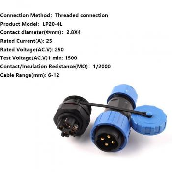 LP20 SP20 IP68 2 3 4 Pin Waterproof Connector