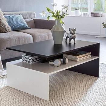 Wohnzimmertisch 90 x 43 x 60 cm mit Ablage Holz Schwarz / Weiß
