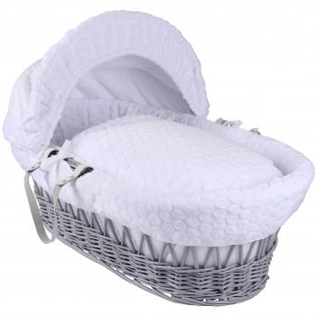 Clair de Lune Marshmallow Grey Wicker Moses Basket UK Made with Love